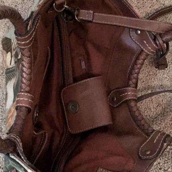 Fossil Vintage Linen and Brown Leather Hand Bag - Picture 5 of 8